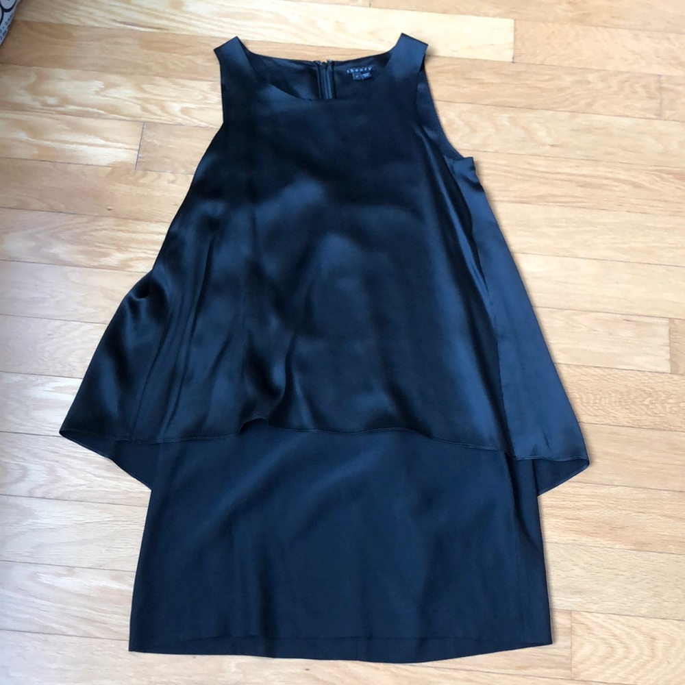 Theory - 100% Silk Black Sleeveless Layer Dress